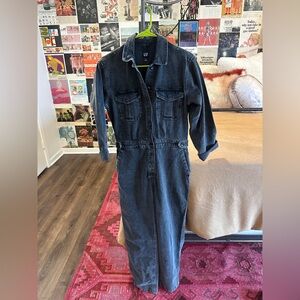 GAP Charcoal Denim Button-Up Jumpsuit